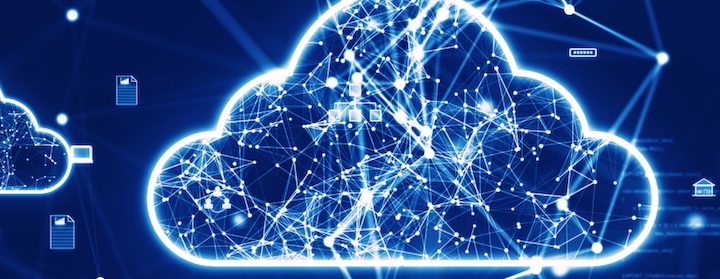 Abstract digital clouds on a glowing blue background