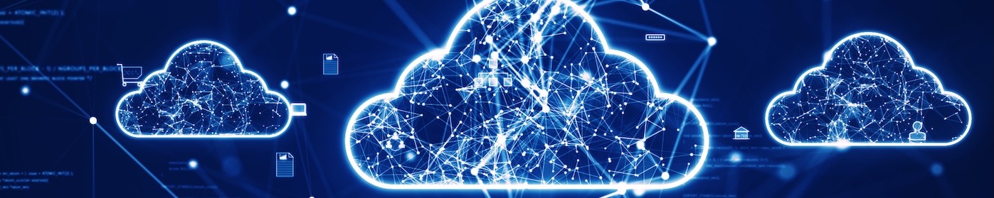 Abstract digital clouds on a glowing blue background