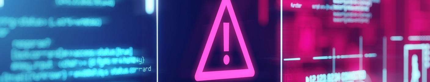 Glowing Neon malware sign on a digital projection background.