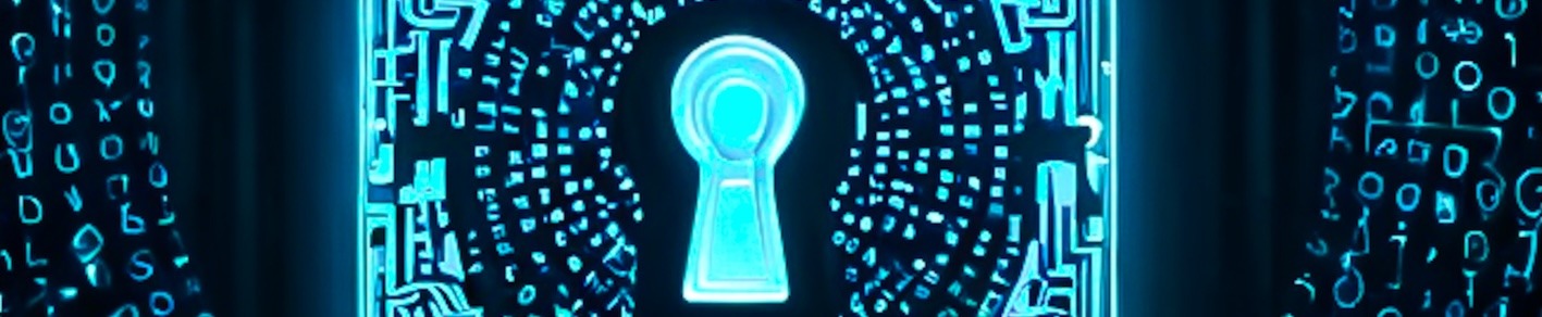 abstract glowing blue keyhole.