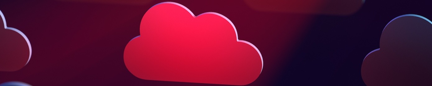 A digital cloud with a red light shining on it from a security camera.