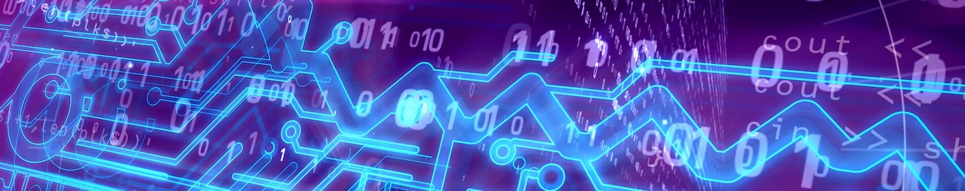 A glowing, abstract, blue key on a field of red lines and numbers